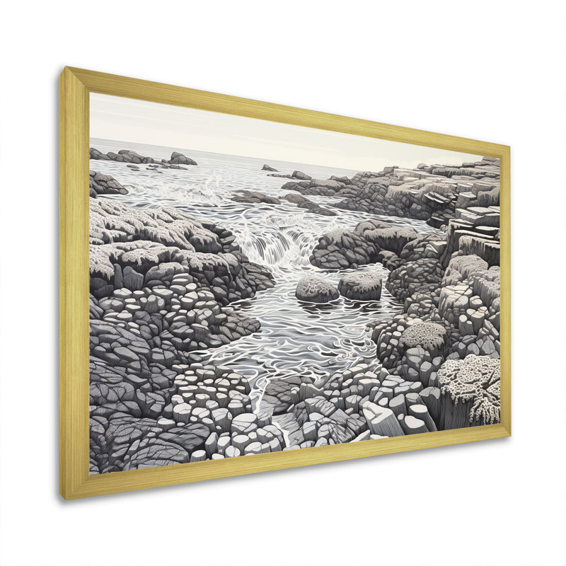 " Gray Abstract Landscape I ", Black Picture Framed, 16" H x 32" W