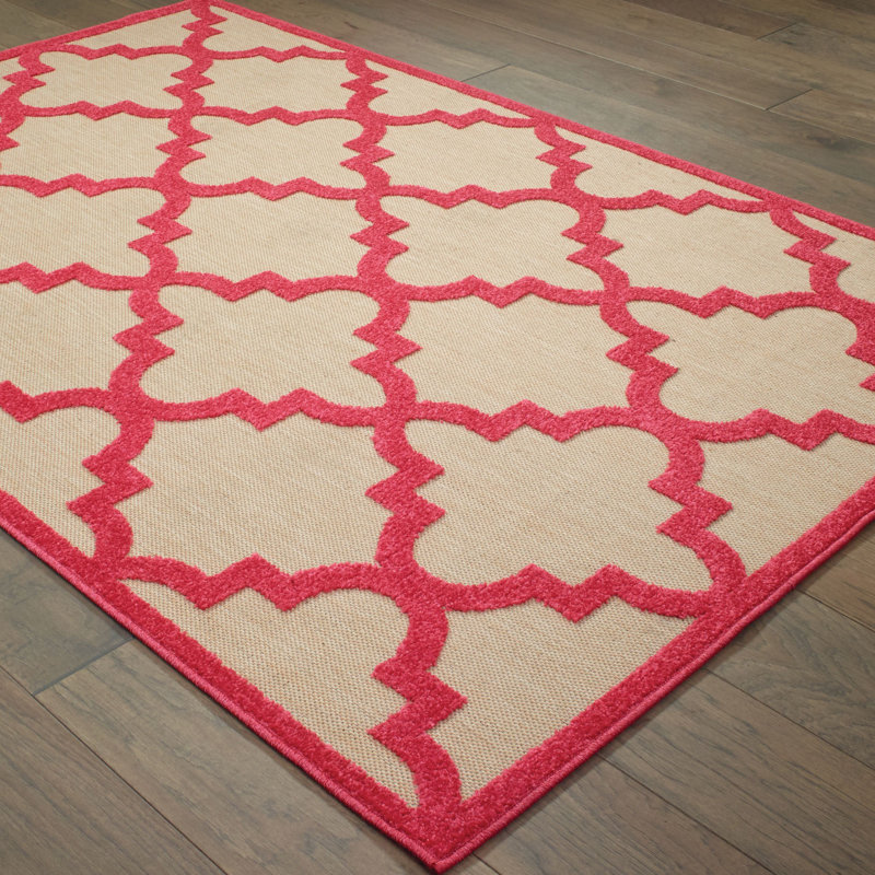 Tapis intérieur / extérieur rose / sable Matteson, Rectangle 6 pi 7 po x 9 pi 6 po