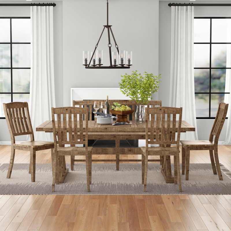 Kentish 6 - Person Extendable Pine Solid Wood Top Trestle Dining Set