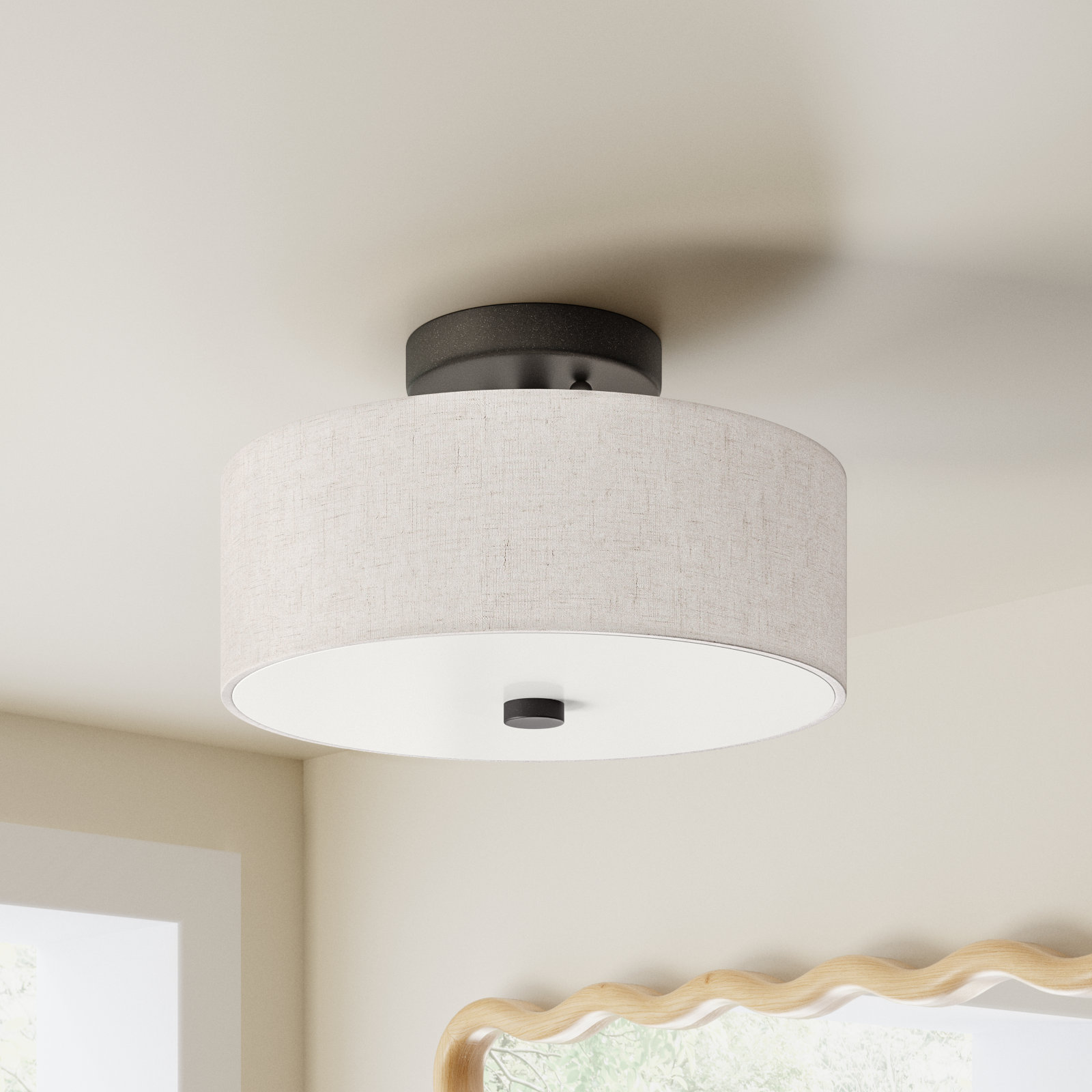 Flaire Fabric Semi Flush Mount, 7.5" H x 11" W x 11" D, English Bronze