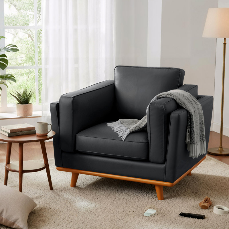 Chaise d'appoint en cuir Verona, chaise de bureau en cuir de 41,9 pouces pour le salon, chaise de bureau en cuir, décoration en bois massif