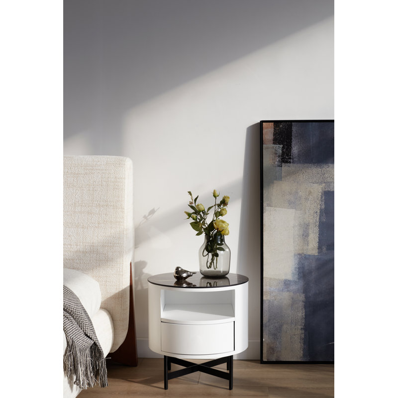 Anemarie 45cm W Metal Bedside Table, White