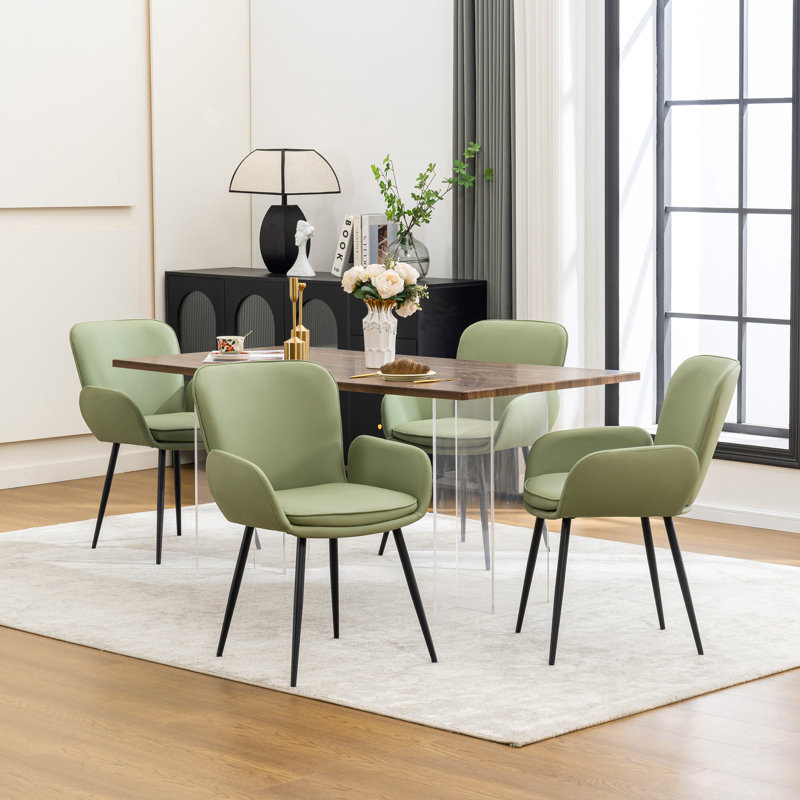 Upholstered Faux Leather Dining Chairs, Green, 4