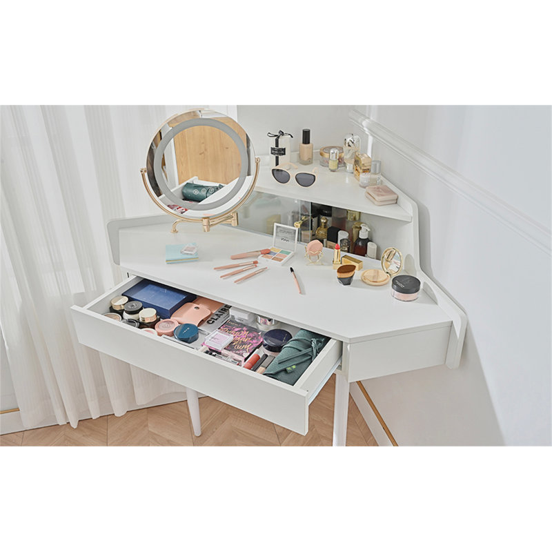 Modern Corner Makeup Vanity Desk With Large Storage
