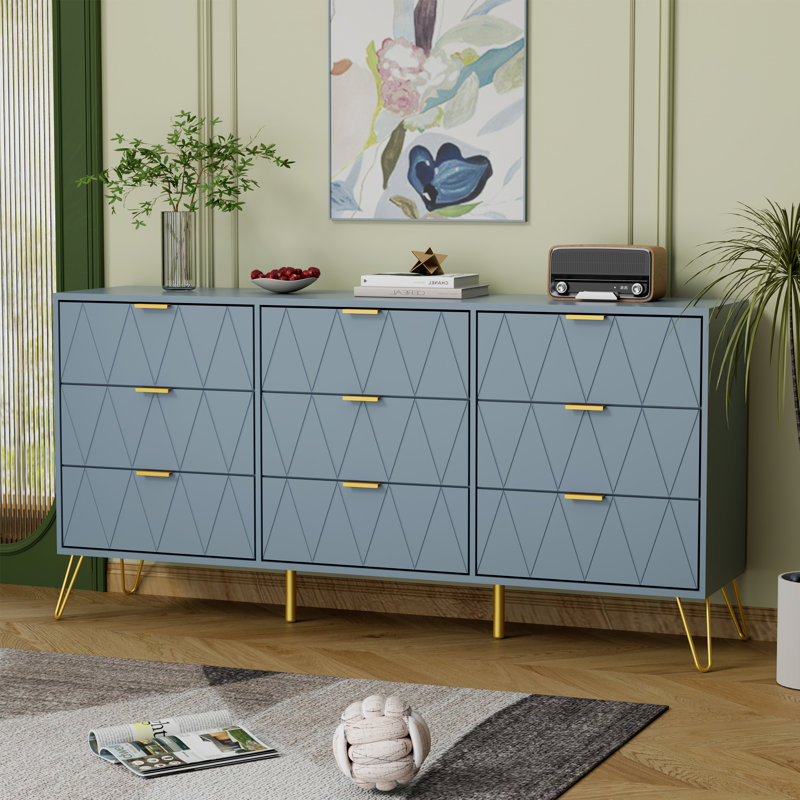Commode 9 tiroirs l 58,9 po Telfair, Bleu