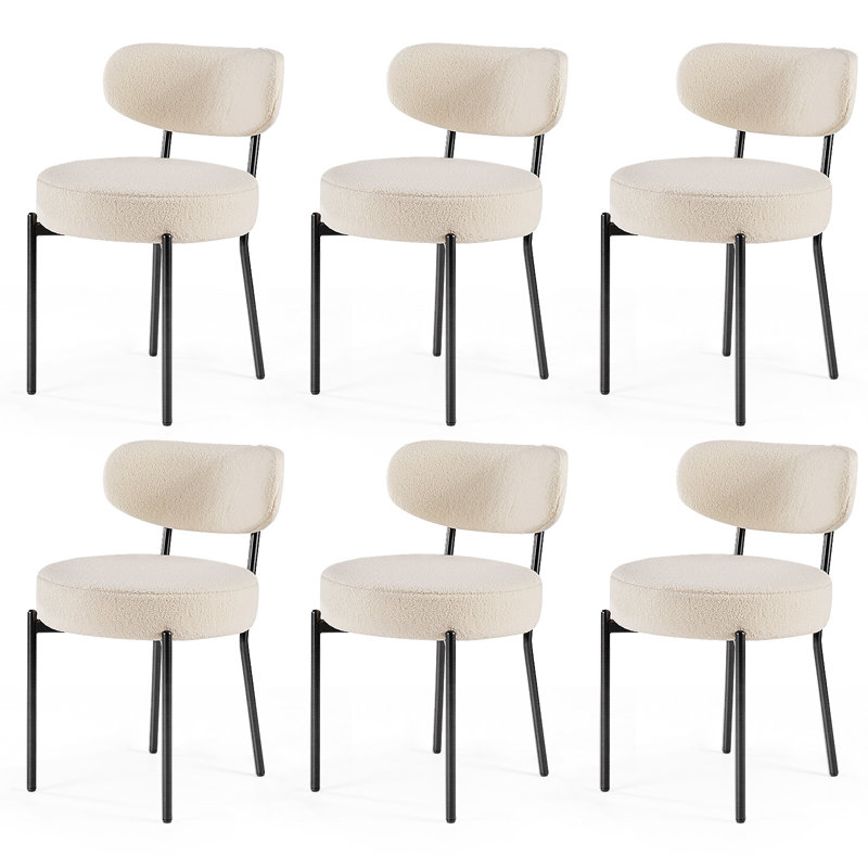 Dining Chairs Set Of 6,Boucle Upholstered Modern Mid Century Round Kitchen Chairs With Curved Backrest & Metal Legs For Vanity, Living Room