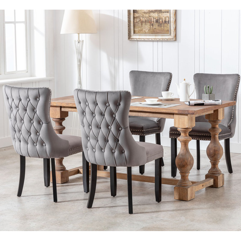  Demarco Luxury Velvet Upholstered Kitchen Dining Chairs, Grey, Black, 4