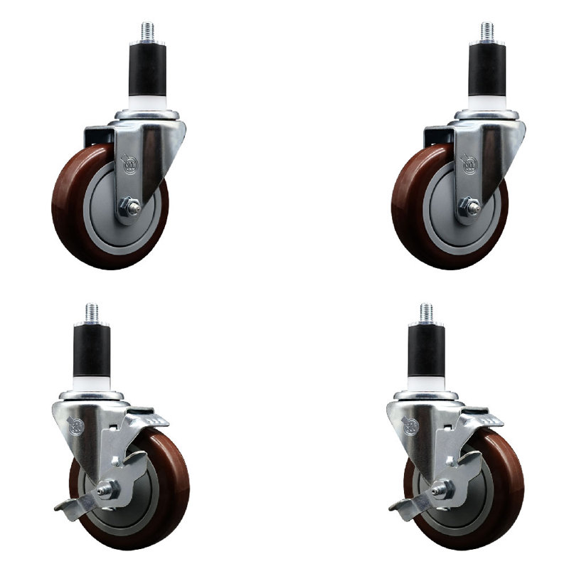 Ensemble de roulettes extensibles pivotantes en poly sur roulettes 2 freins SCC TLB 4 po x 1-1 / 2 po, Marron