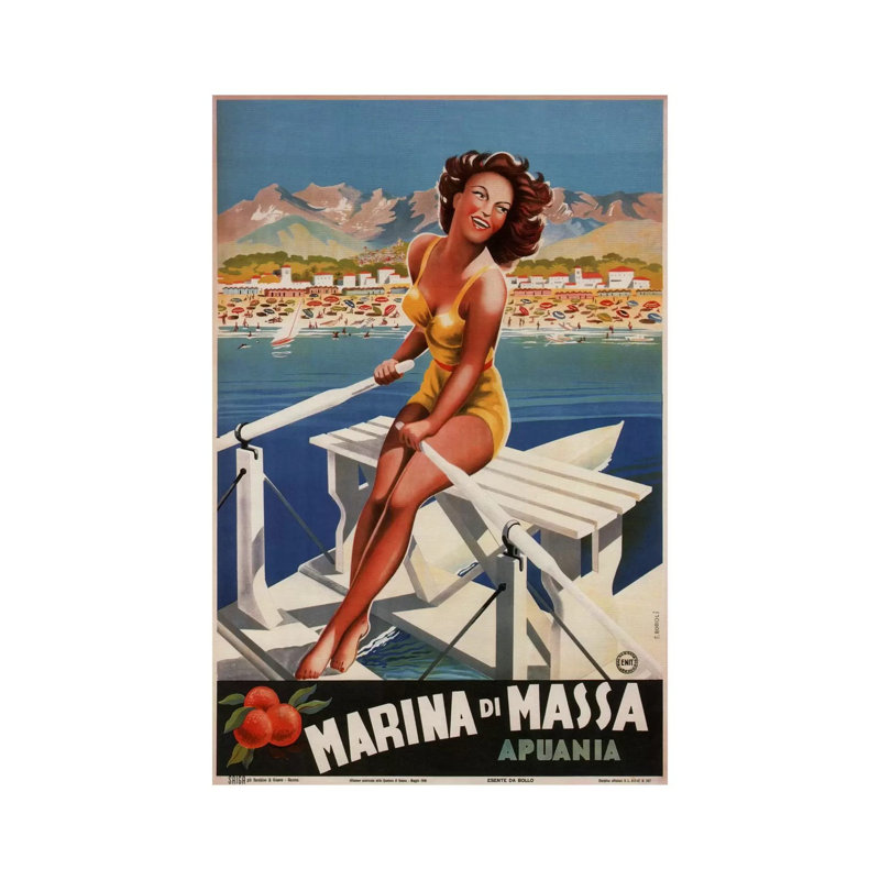 Marina Di Massa (Apuania) Advertising Vintage Poster - Wrapped Canvas Print, 20.32 cm H x 30.48 cm W