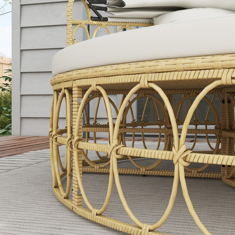 Patio Daybed with Cushions, Round Rattan Daybed, Patio Furniture Set, Sectional Outdoor Sofa