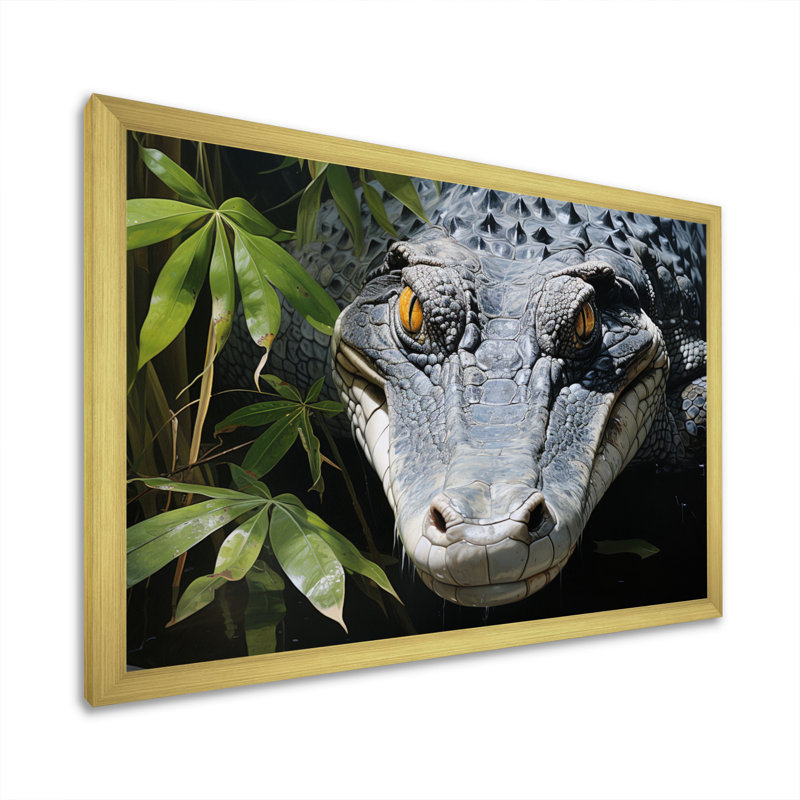 Crocodiles d'Afrique, H 12 po x l 20 po x P 1 po, Encadrement doré