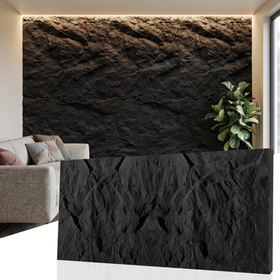 LooYee 6 Pack Faux Stone 3D Wall Panels Black 47.2x23.6 Inch Cement Texture Thicker Design PU Wainscoting Panel for Bedroom Living Room Office Accent Wall