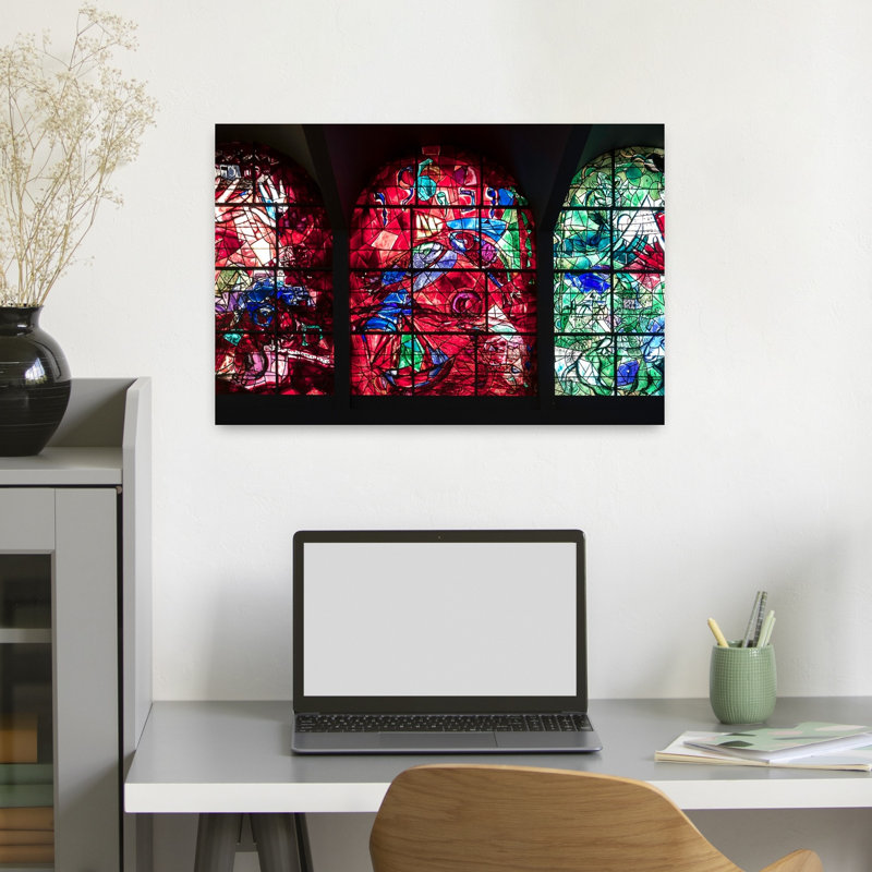 Vitrail de vitrail au centre médical Hadassah, art contemporain, Israël, 16" H x 24" W