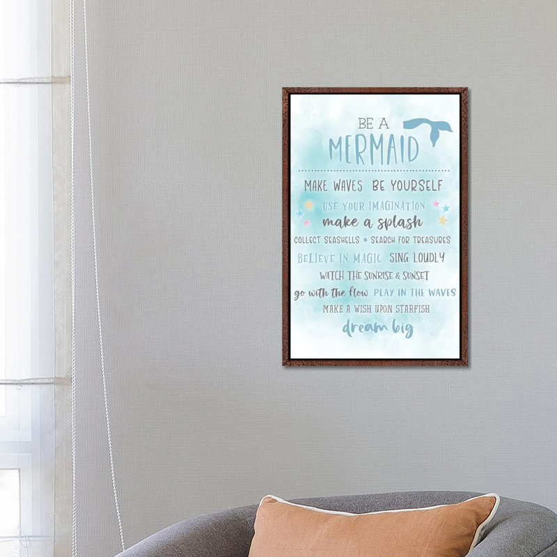 Be A Mermaid - Print on Canvas, Classic Brown Wood Framed, 66.04cm H x 20.32cm W x 3.81cm D