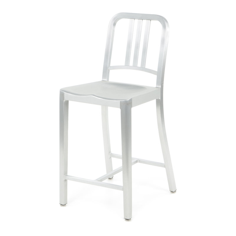 Navy 24" Barstool, Hand Polished Aluminum