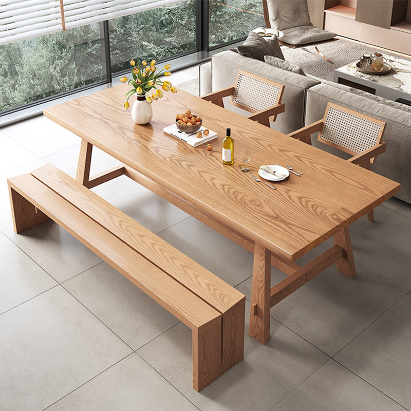 Table de salle à manger rectangulaire en bois massif de style nordique, H 29,5 po x L 86,6 po x l 31,4 po
