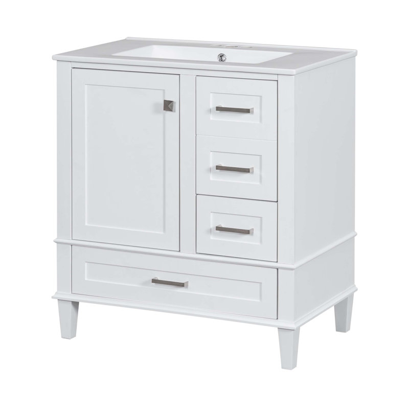 30" Bathroom Vanity, Modern Bathroom Cabinet with Sink Combo Set, White