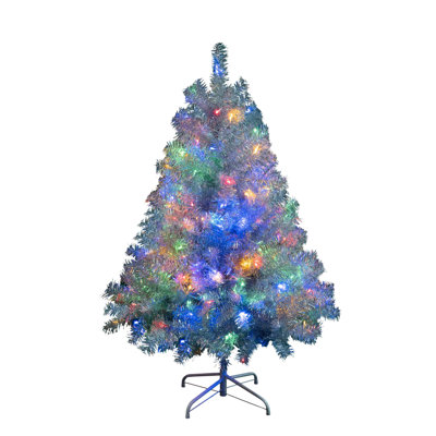 Pre-Lit Artificial Christmas Tree with Hinged Design, Metal Stand, Multiple Branch Tips, LED Lights, and Lighting Modes for Indoor and Outdoor Holiday Decorations