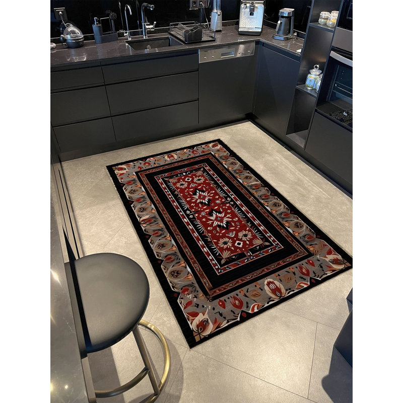 Tapis décoratif noir à motif gris, Rectangle 3 pi 9,81 po x 4 pi 11,06 po
