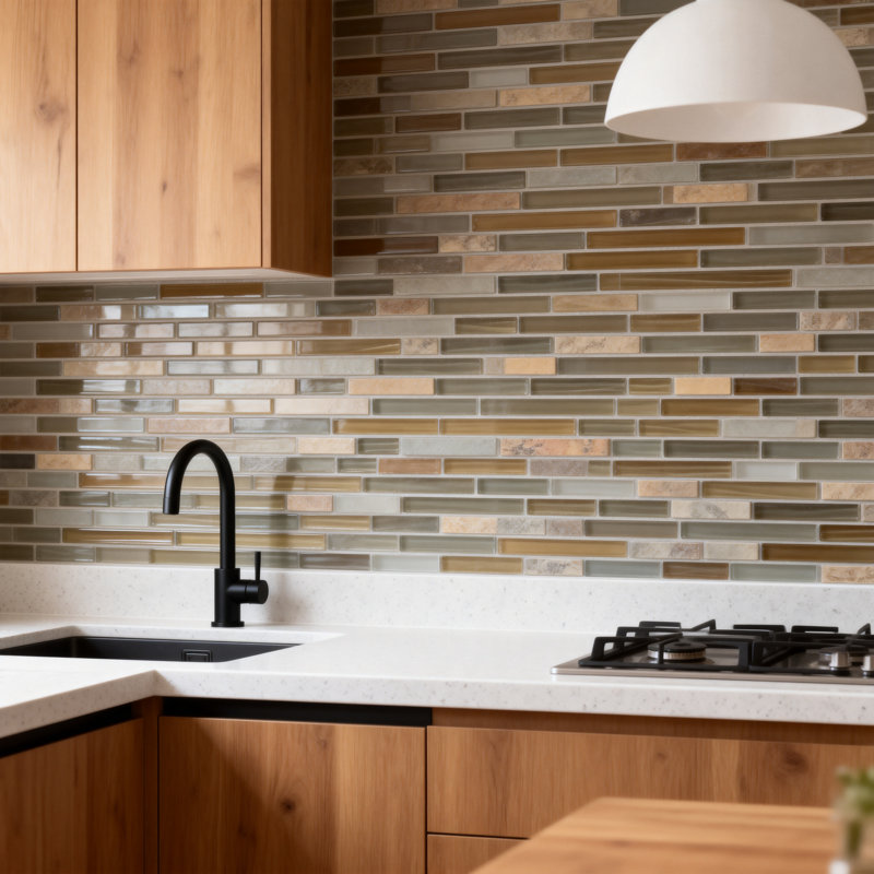 New Era 12 in. x 12 in. Glass & Stone Straight Edge Square Mosaic Wall & Pool Tile, Wild Life Brown