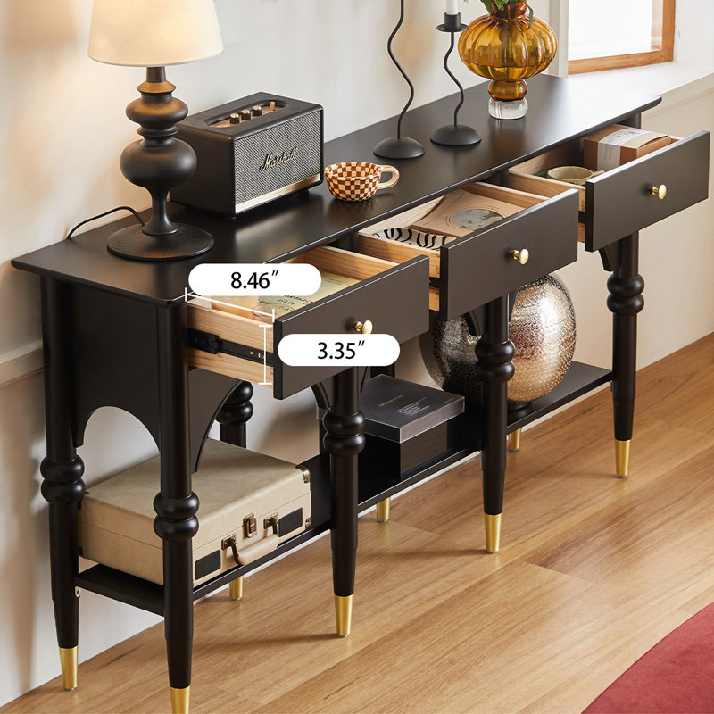 59.06" Brown Rectangular Solid Wood Console Table, Black, 31.89" H x 59.06" W x 13.78" D