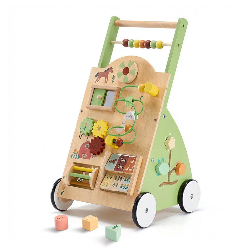 11-in-1 Wooden Baby Walker with Adjustable Speed, Montessori Activity Push Walker for Toddlers, Baby Gift for Boys and Girls