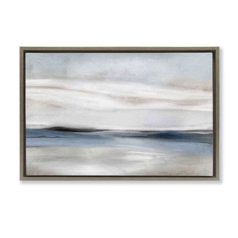 Abstraction de paysage neutre strié, Cadre flottant orme Montalcino, H 21 po x l 31 po