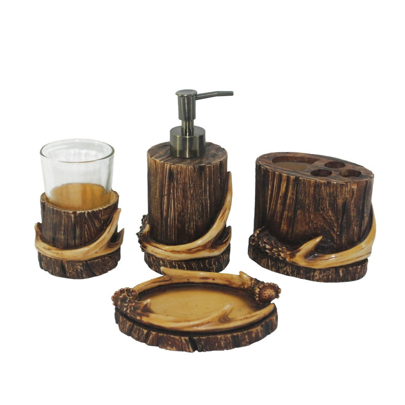 Rustic Brown Resin Antler Toothbrush Holder with Wood Accent