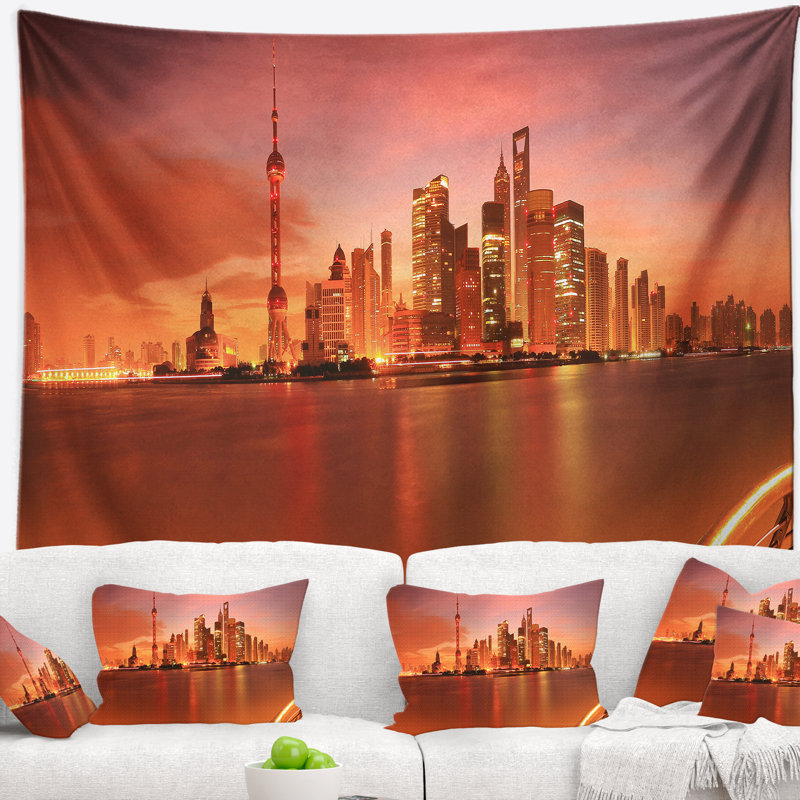 Tapisserie d’horizon cityscape shanghai lujiazui, H 32 po x l 39 po