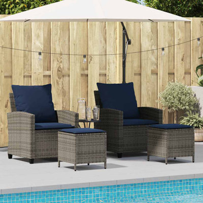  Ensemble de canapé de jardin gris, rotin PE bleu marine et acier thermolaqué