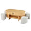 Table basse multifonctionnelle ovale avec rangement et 4 tabourets en tissu, parfaite pour les espaces de vie compacts et l'utilisation familiale