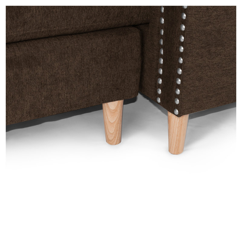 Canapé d'angle réversible en L avec accoudoirs arrondis et coussins décoratifs en velours beige
