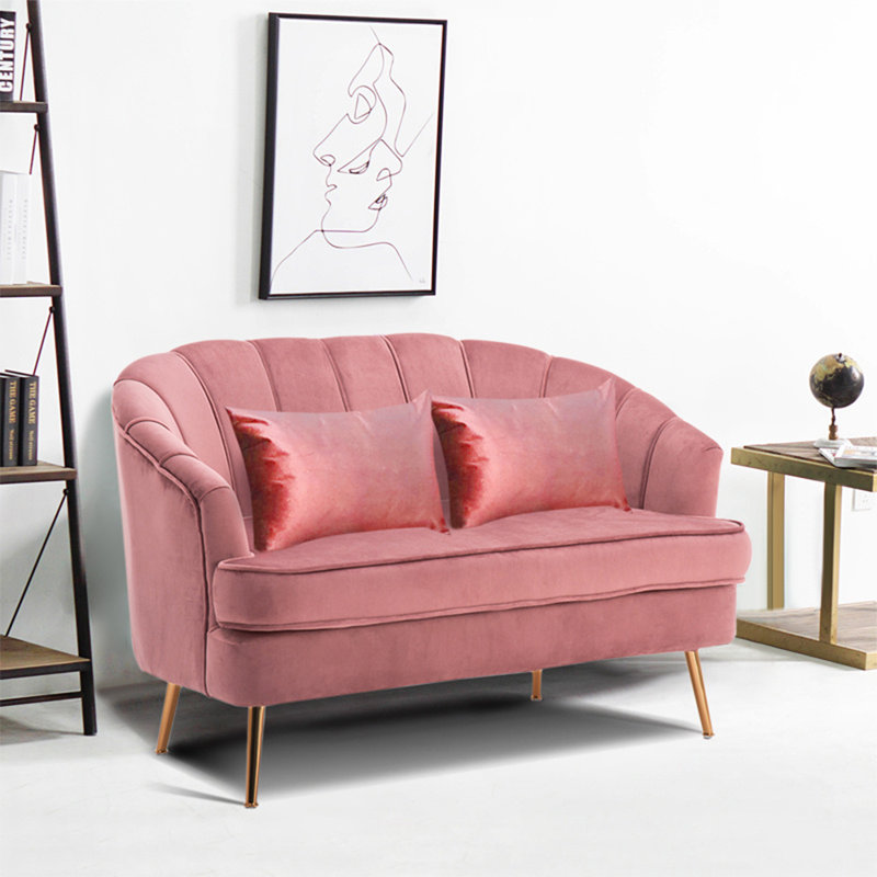 Brooke 2 Seater Loveseat Loveseat with 2 Pillows, Smoky Pink