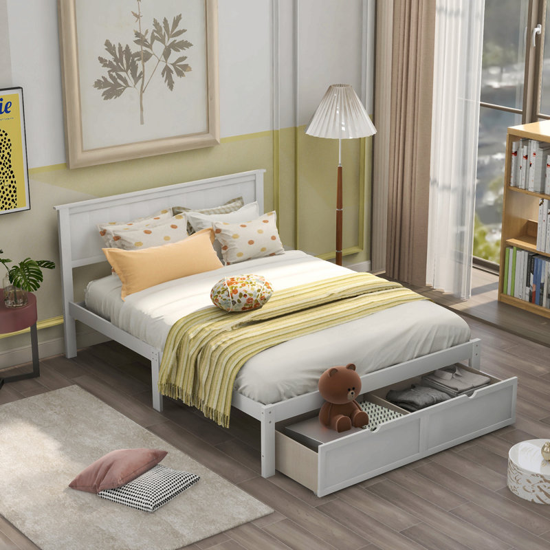 Lit plateforme double avec tiroirs sous le lit