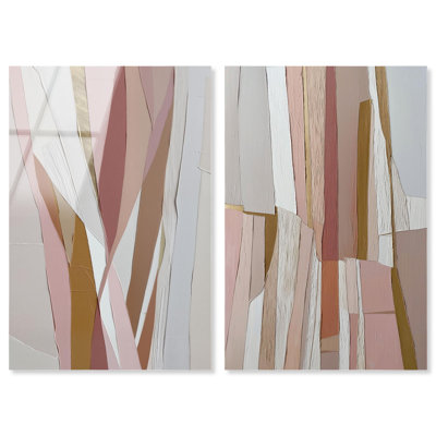 Duo de rayures dorées à motif acrylique Boho Beige par Art Remedy, prêt à accrocher, 10 x 15