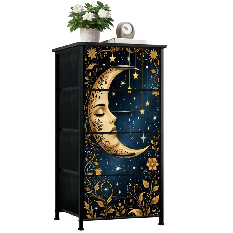 Commode pour chambre à coucher avec 4 tiroirs de rangement Sun Moon Celestial Gothic Wildflowers