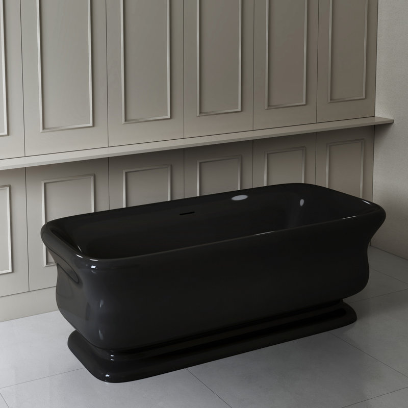 WOODBRIDGE 70-7/8" X 33-1/2" X 24-3/4" freestanding soaking bathtub with matte black drain included, Black, Black