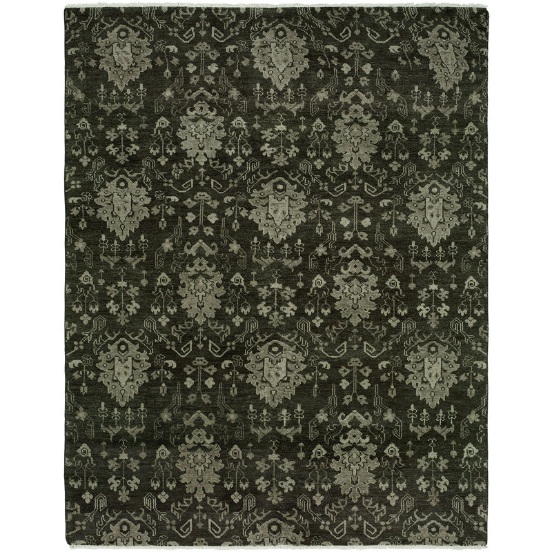 Donahue Wool Floral Area Rug in Dark Green, Rectangle 3' x 5'
