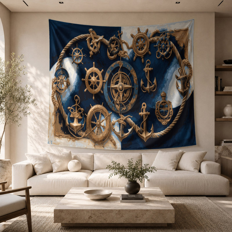 Tapisserie murale «Nautical Traditional Emblems», 26 po x 36 po