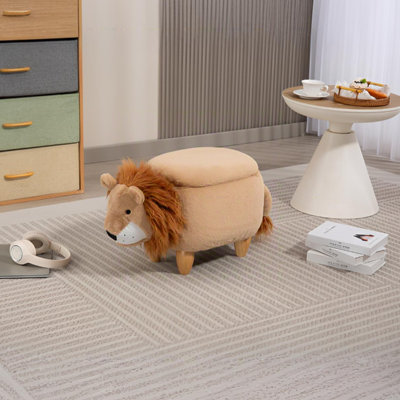 Repose-pieds avec rangement Lion, 29,33 po x 14,17 po x 14,6 po, fausse fourrure, brun, rangement, sans outil