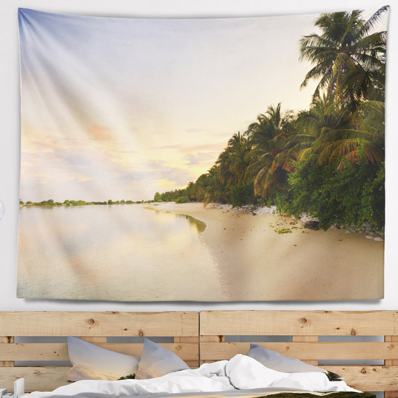 Tapisserie en soirée de plage tropicale seascape, H 32 po x l 39 po