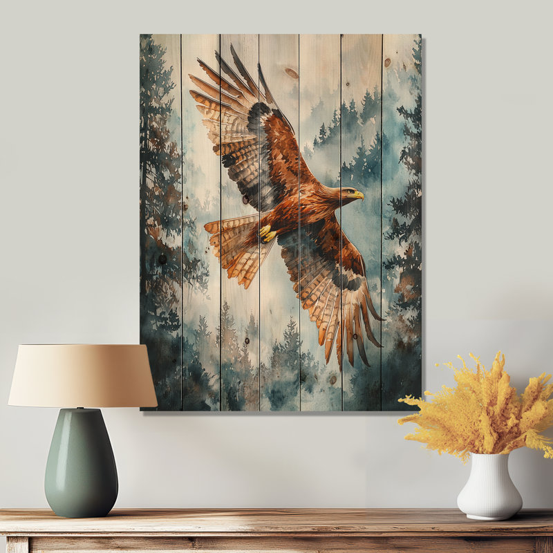 Aigle brun en vol I - impression sur bois d'oiseau - sur bois de pin naturel, H 20 po x l 10 po x P 0,78 po