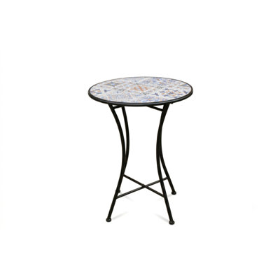 Round Metal Outdoor Bistro Table With Mosaic Ceramic, 23.75'' In. W 23.75'' In. D