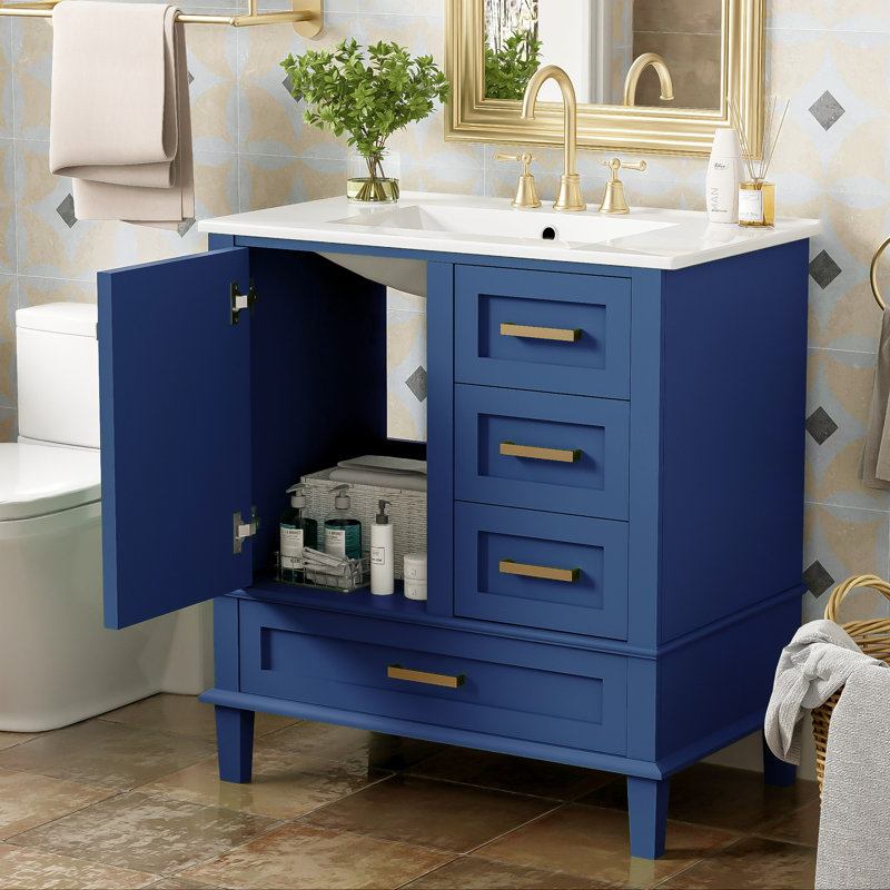 Meuble-lavabo 30 po, Doré, Bleu