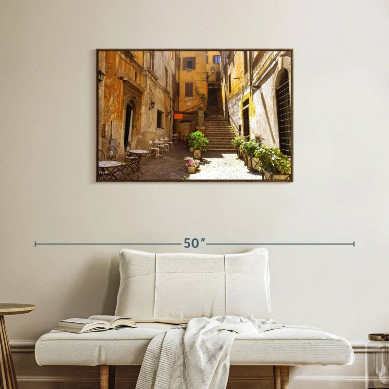 Rue romaine pittoresque, 37 po x 25 po, Cadre flottant noyer