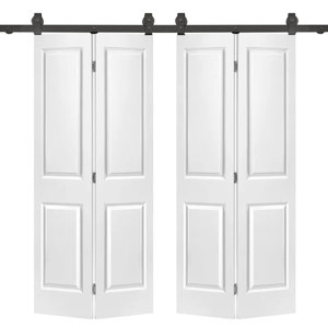 Paneled MDF Composite Double Bifold Barn Doors with Installation Hardware Kit