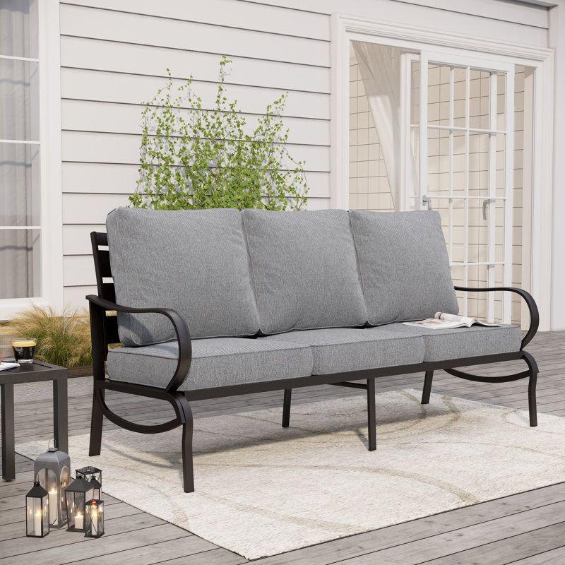 Canapé de patio extérieur en métal avec coussins de 75 po de largeur Argirios, Gris