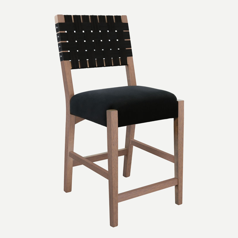 Woven Back Black Upholstered Counter Stool