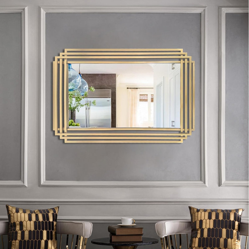 Miroir mural rectangulaire 36 "x24" avec cadre en métal doré