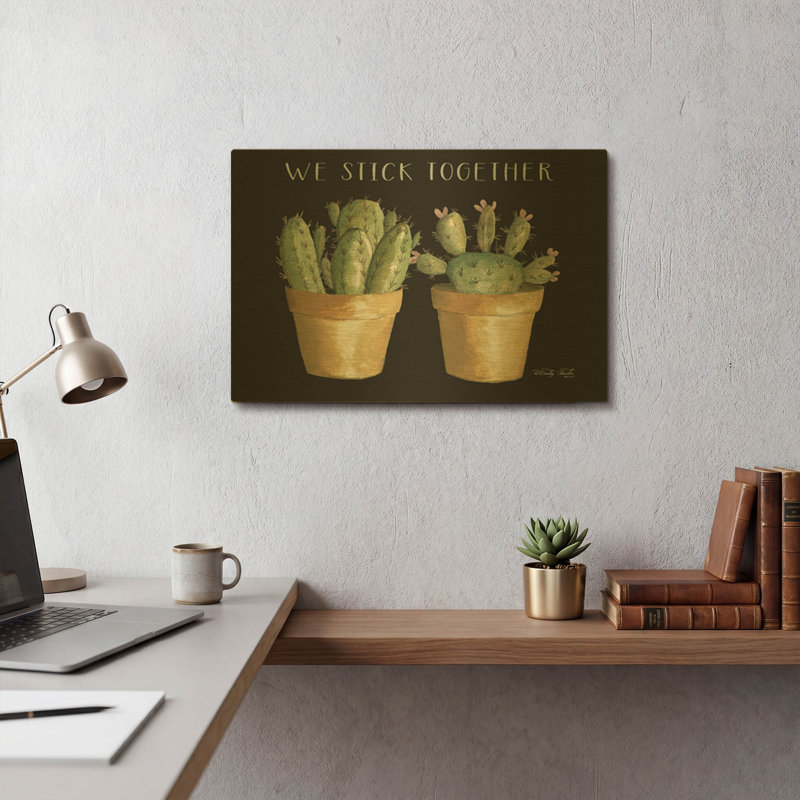«We Stick Together Cactus» par Cindy Jacobs, art mural en métal doré, 16 po x 12 po, 16"x12"